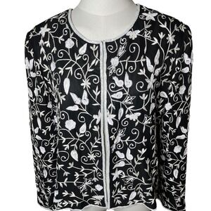 Beaded Floral Silk‎ Evening Jacket Black White Drapers & Damon's Petites 16P